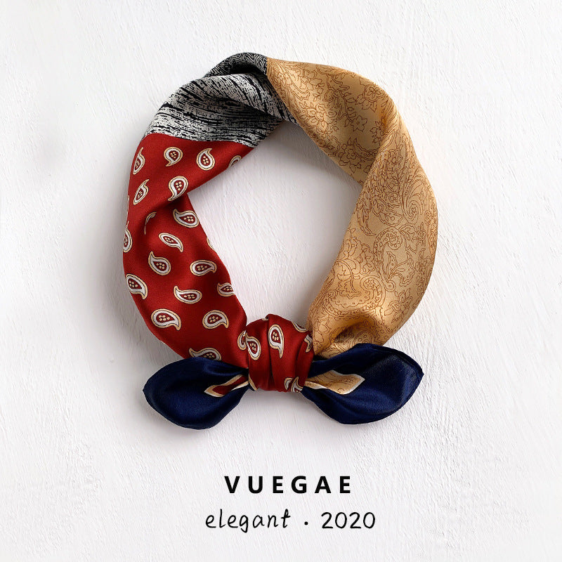Silk scarf thin mini scarf printed pattern retro high quality temperament silk neckerchief