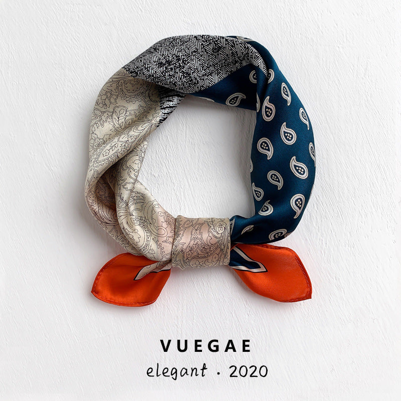 Silk scarf thin mini scarf printed pattern retro high quality temperament silk neckerchief