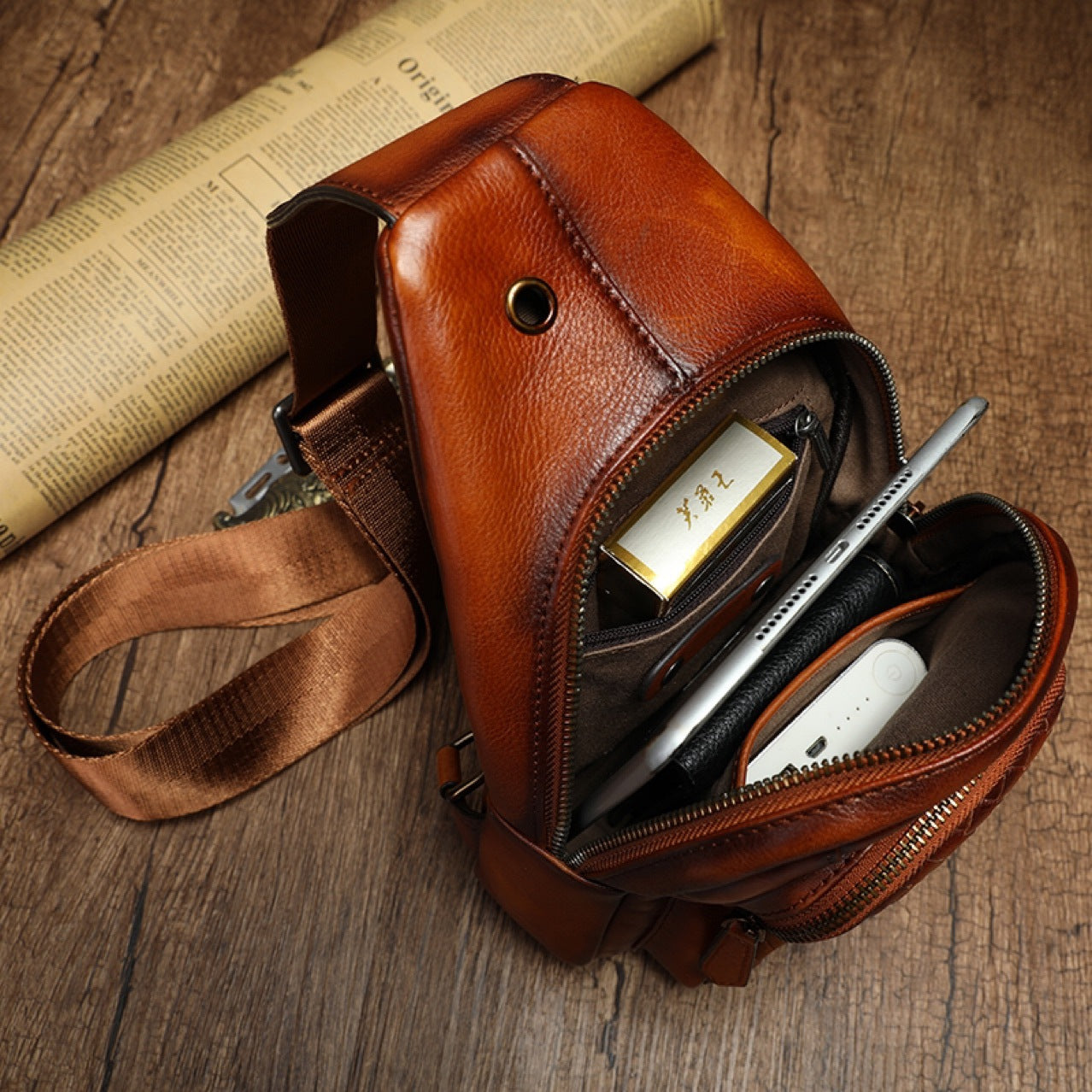 Men's Bust Bag Genuine Cowhide Leather Korean Fashion Casual Crossbody Bag for Men