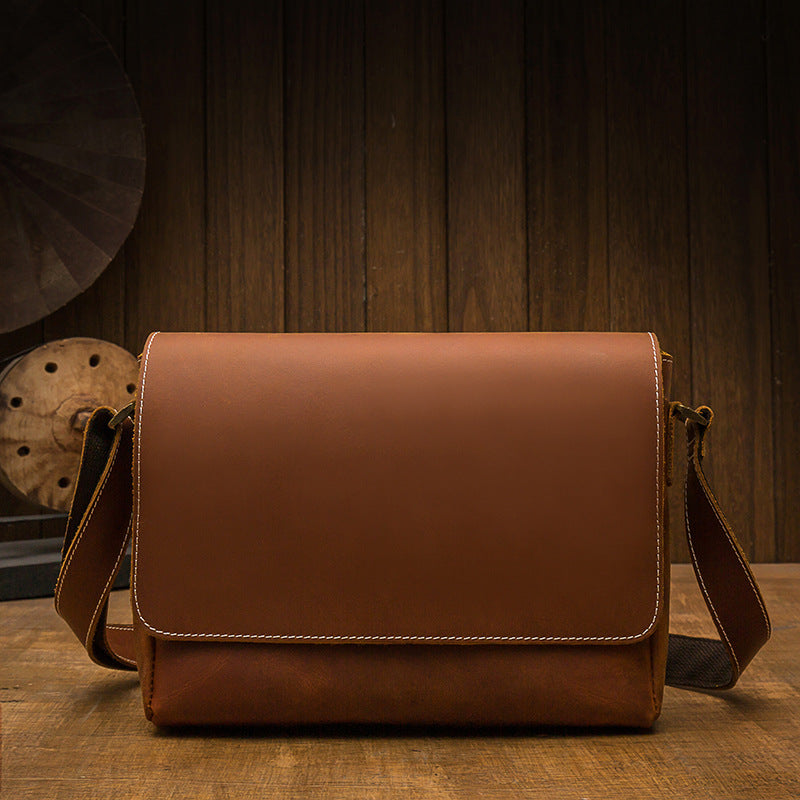 Men's Messenger Bag Handcrafted Genuine Cowhide Leather Shoulder Bag Simple Fashion Unique Crossbody Bag