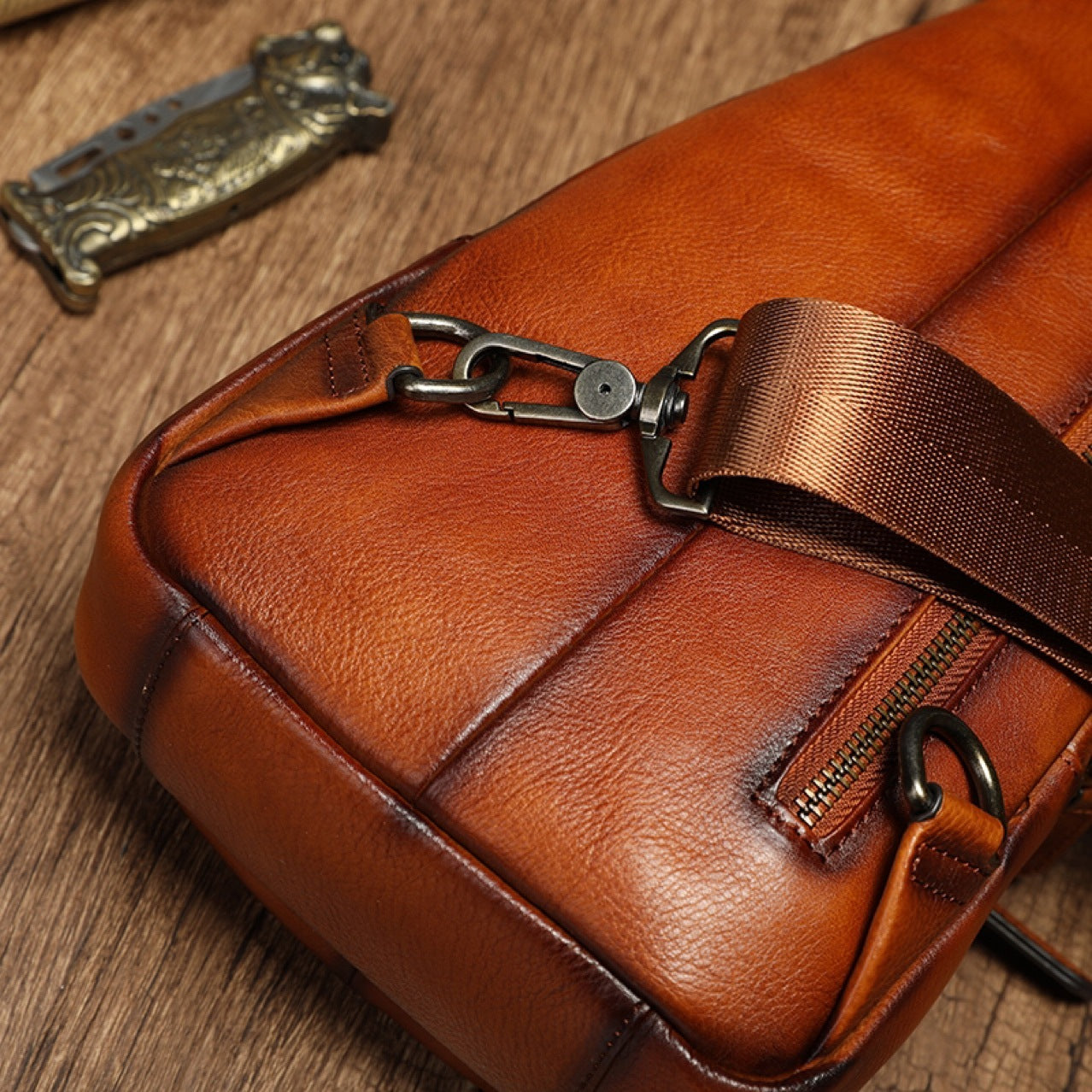 Men's Bust Bag Genuine Cowhide Leather Korean Fashion Casual Crossbody Bag for Men