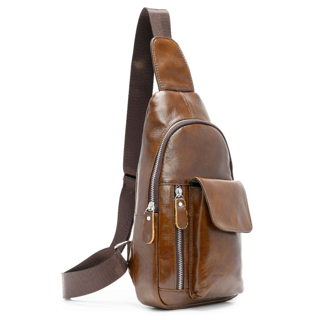 Men's bust bag genuine cowhide leather casual Korean fashion crossbody bag for men