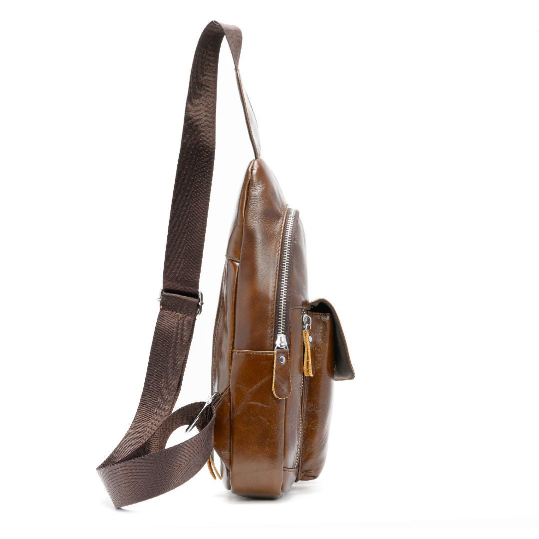 Men's bust bag genuine cowhide leather casual Korean fashion crossbody bag for men