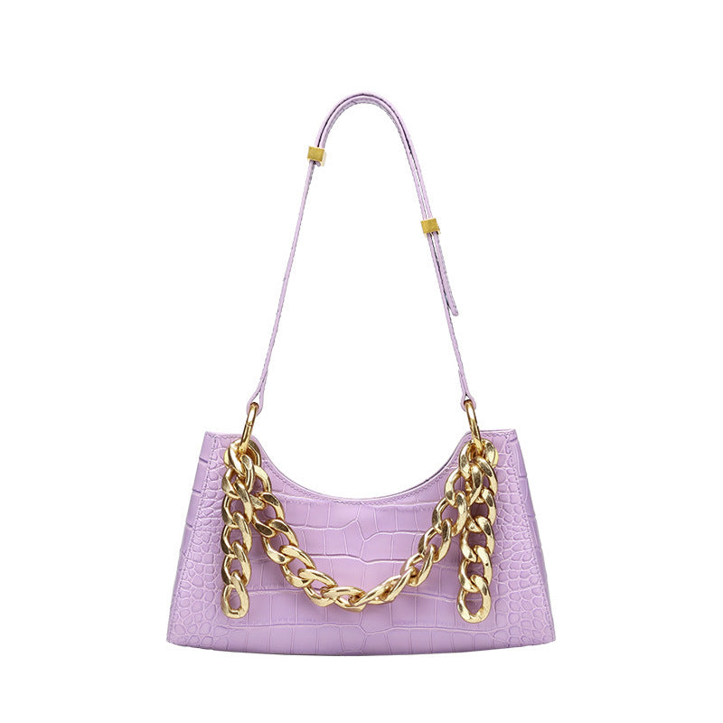 Women's Chain Bag Genuine Leather Handbag Crocodile Pattern Armpit Bag Handbag Fashion Cowhide Shoulder Bag.Pochette