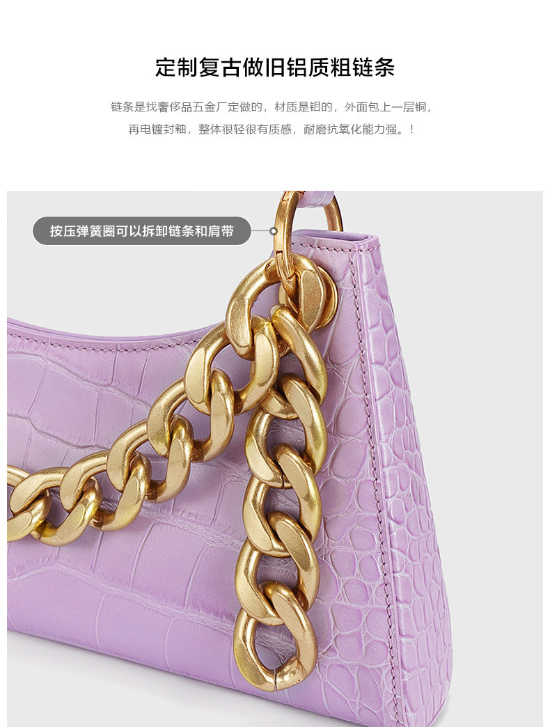 Women's Chain Bag Genuine Leather Handbag Crocodile Pattern Armpit Bag Handbag Fashion Cowhide Shoulder Bag.Pochette