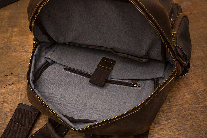 2023 New Men's Backpack Cowhide Genuine Leather Crazy Horse Retro Fashion Unique Men's Travel Bag
