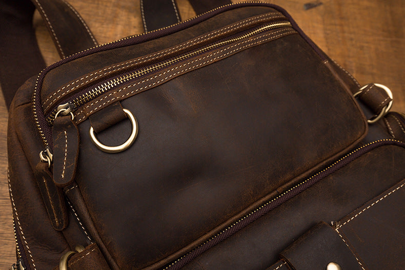2023 New Men's Backpack Cowhide Genuine Leather Crazy Horse Retro Fashion Unique Men's Travel Bag