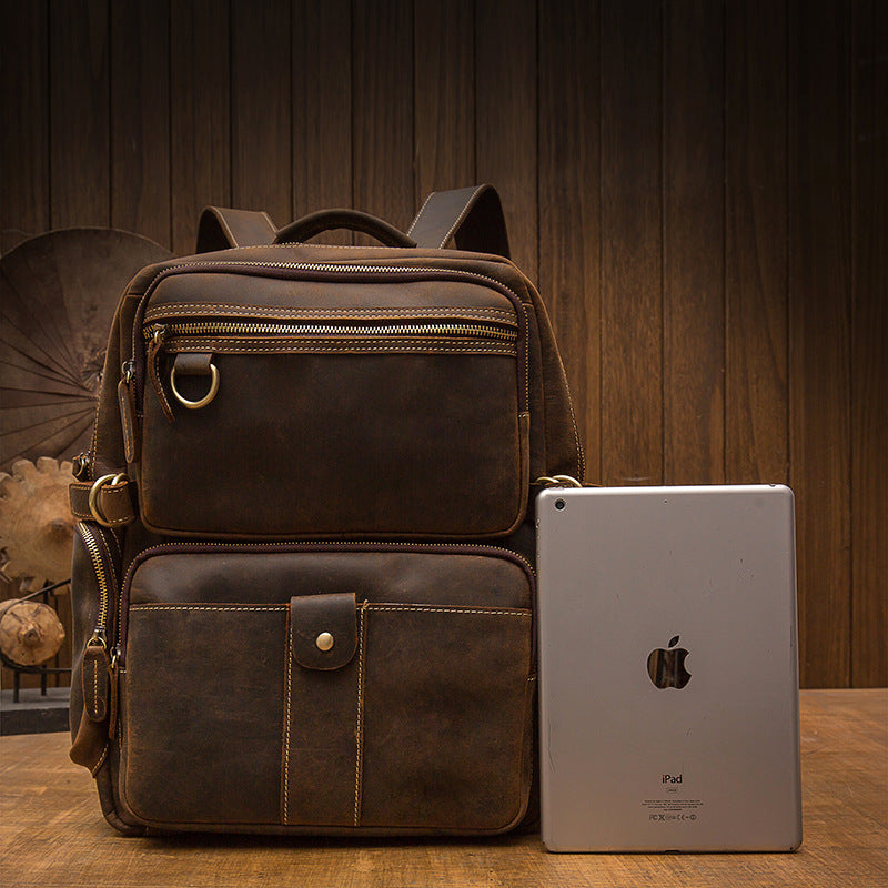 2023 New Men's Backpack Cowhide Genuine Leather Crazy Horse Retro Fashion Unique Men's Travel Bag
