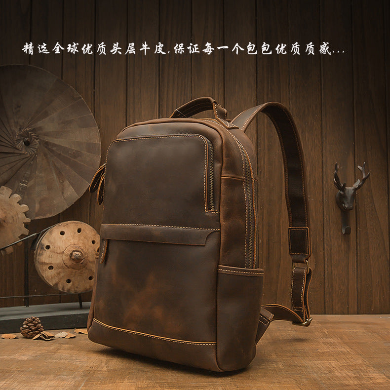Men's backpack original handmade cowhide genuine leather Crazy Horse retro casual business computer bag
