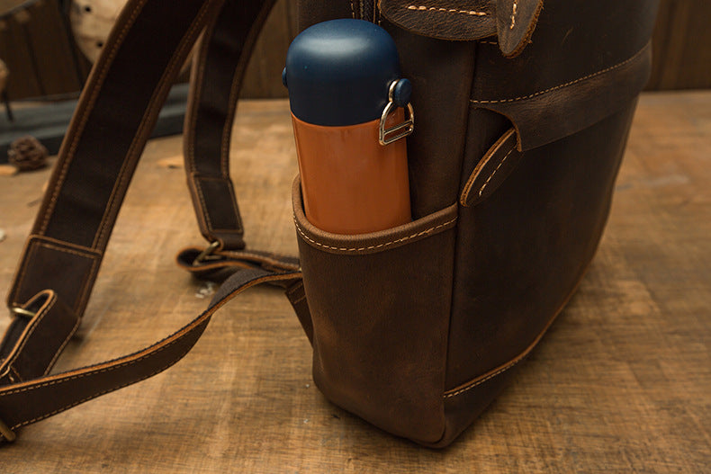 Men's backpack original handmade cowhide genuine leather Crazy Horse retro casual business computer bag