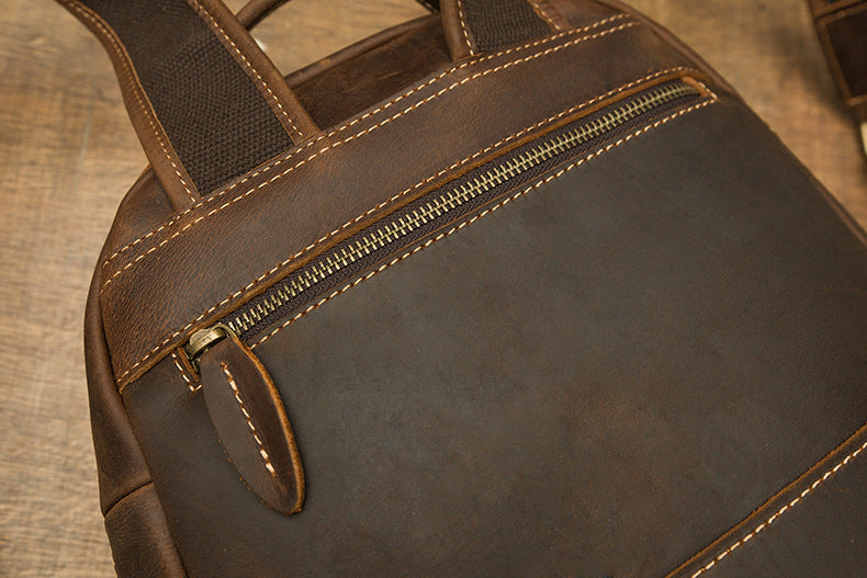 Men's backpack original handmade cowhide genuine leather Crazy Horse retro casual business computer bag