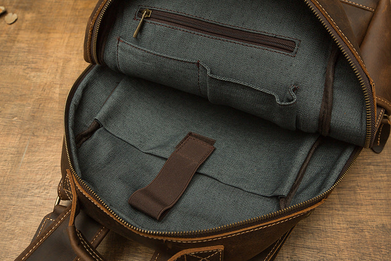 Men's backpack original handmade cowhide genuine leather Crazy Horse retro casual business computer bag