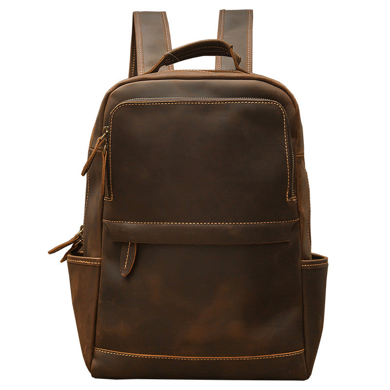 Men's backpack original handmade cowhide genuine leather Crazy Horse retro casual business computer bag