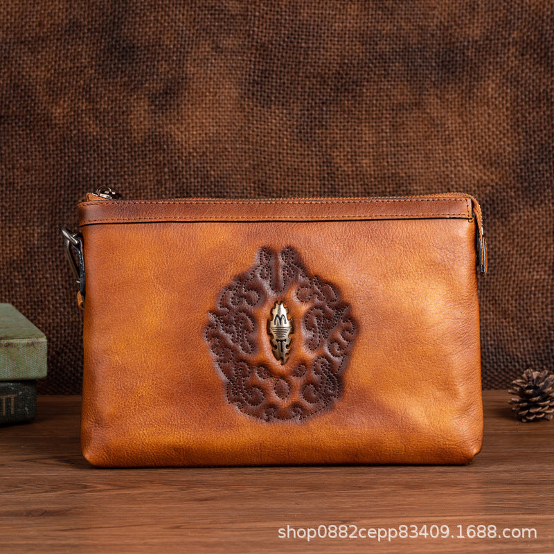 Men's Clutch Bag Genuine Cowhide Leather Retro Unique Fashion Casual Men's Handbag