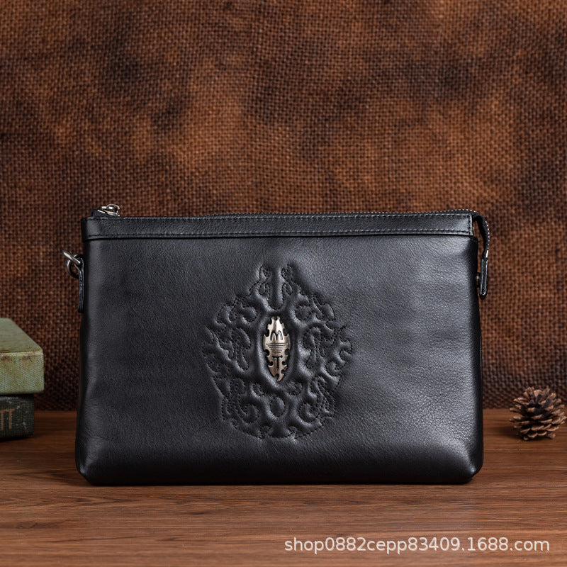 Men's Clutch Bag Genuine Cowhide Leather Retro Unique Fashion Casual Men's Handbag