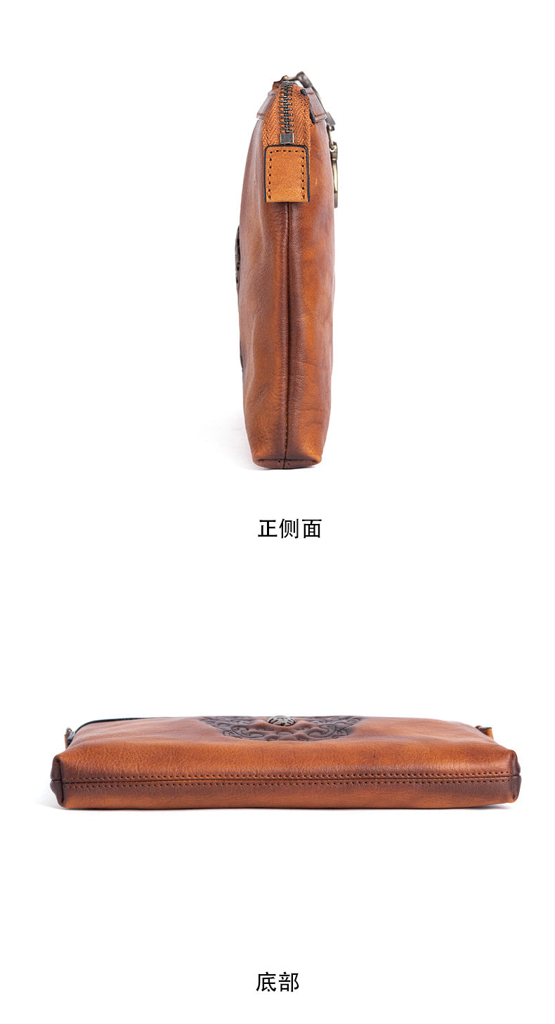 Men's Clutch Bag Genuine Cowhide Leather Retro Unique Fashion Casual Men's Handbag