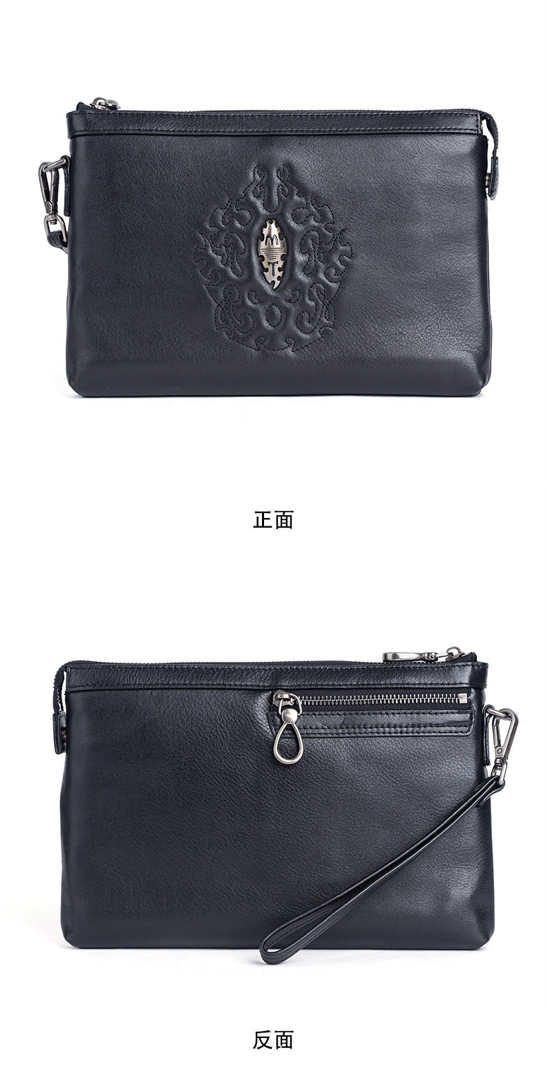 Men's Clutch Bag Genuine Cowhide Leather Retro Unique Fashion Casual Men's Handbag