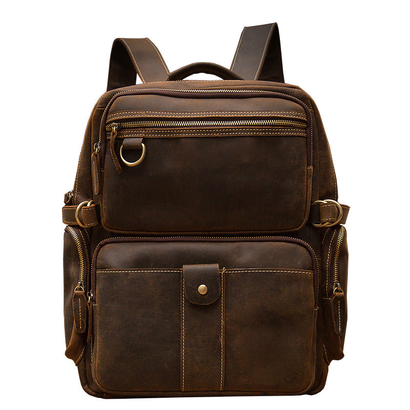 2023 New Men's Backpack Cowhide Genuine Leather Crazy Horse Retro Fashion Unique Men's Travel Bag
