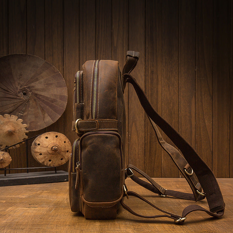 2023 New Men's Backpack Cowhide Genuine Leather Crazy Horse Retro Fashion Unique Men's Travel Bag