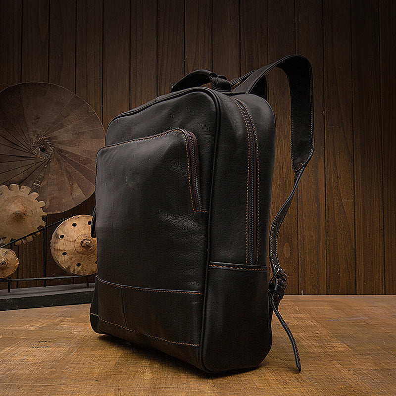 Men's backpack, handmade, genuine cowhide leather, Korean fashion travel bag, business computer bag