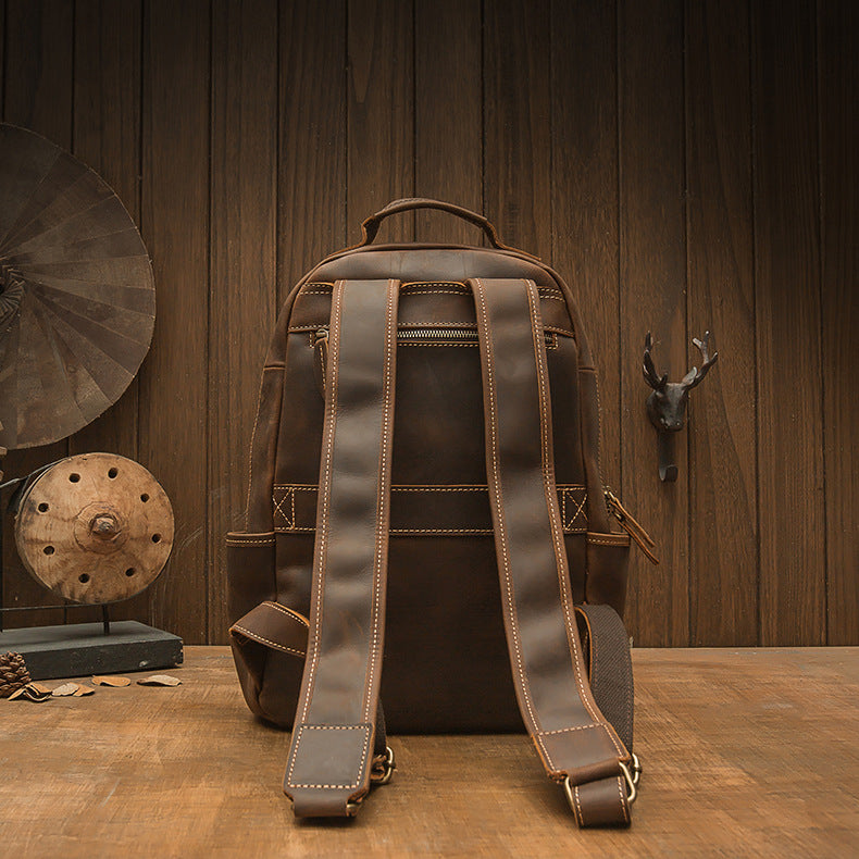 Men's backpack original handmade cowhide genuine leather Crazy Horse retro casual business computer bag