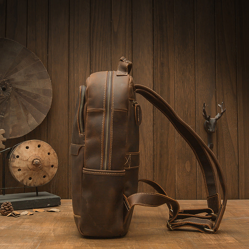 Men's backpack original handmade cowhide genuine leather Crazy Horse retro casual business computer bag