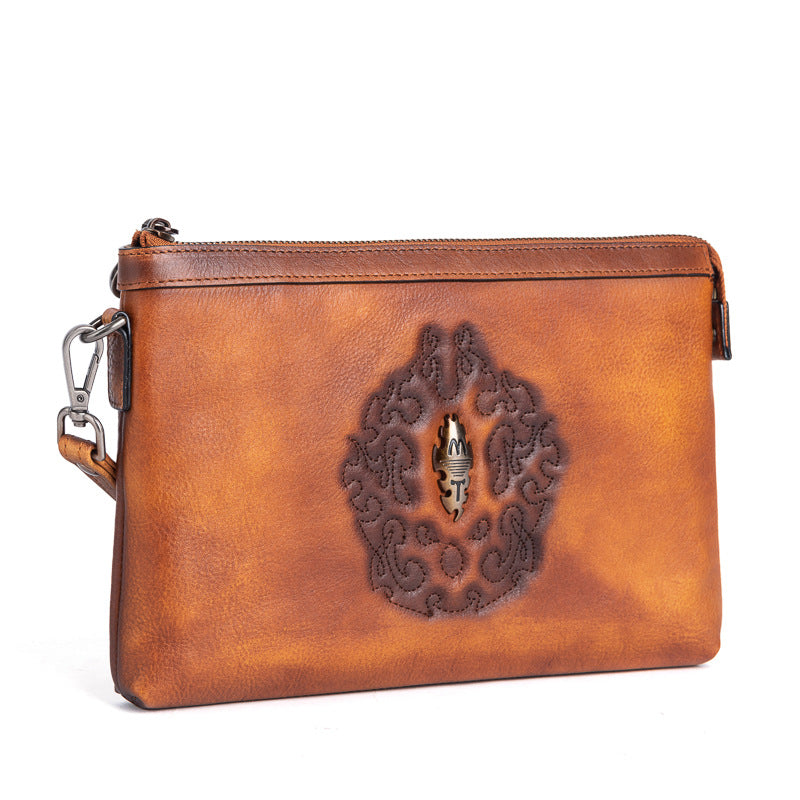 Men's Clutch Bag Genuine Cowhide Leather Retro Unique Fashion Casual Men's Handbag