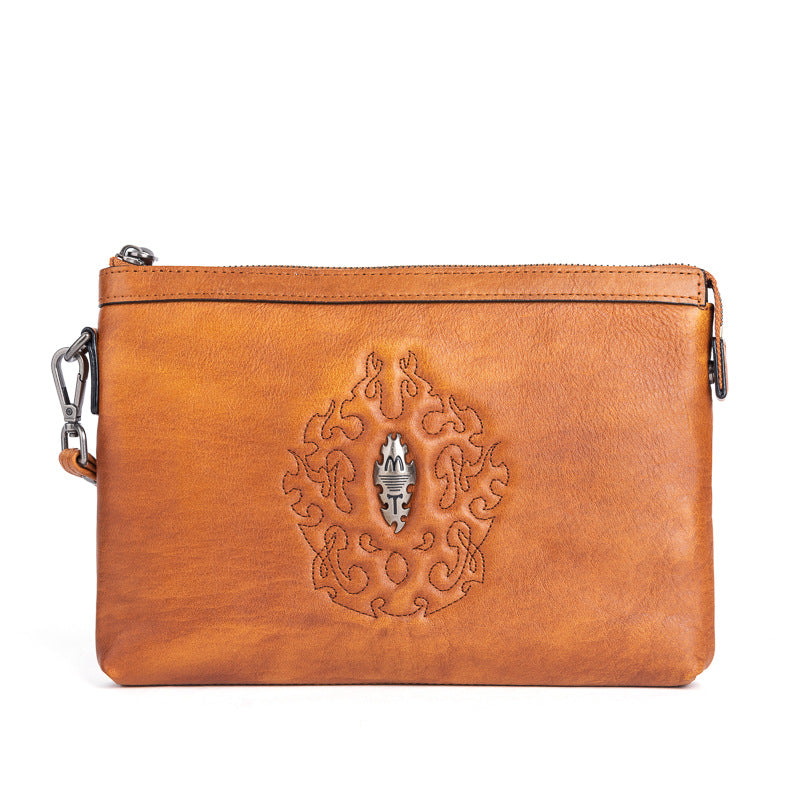 Men's Clutch Bag Genuine Cowhide Leather Retro Unique Fashion Casual Men's Handbag