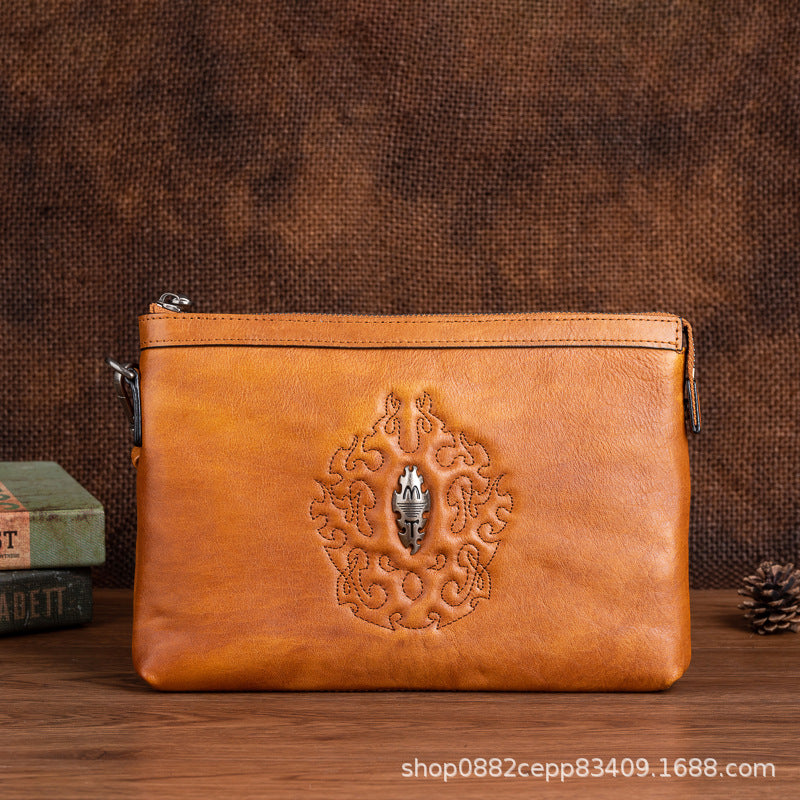 Men's Clutch Bag Genuine Cowhide Leather Retro Unique Fashion Casual Men's Handbag