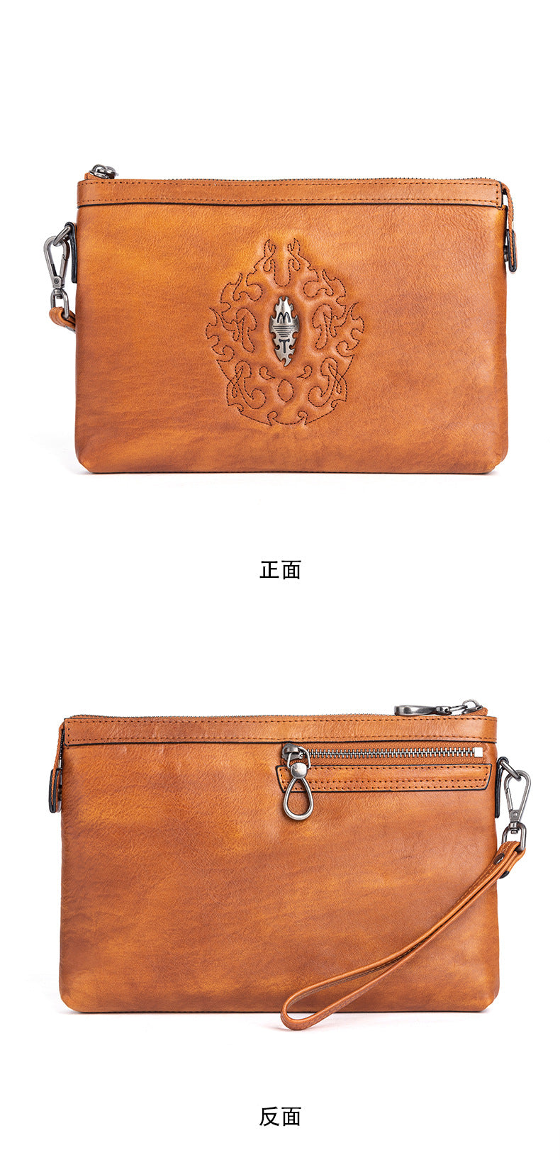 Men's Clutch Bag Genuine Cowhide Leather Retro Unique Fashion Casual Men's Handbag