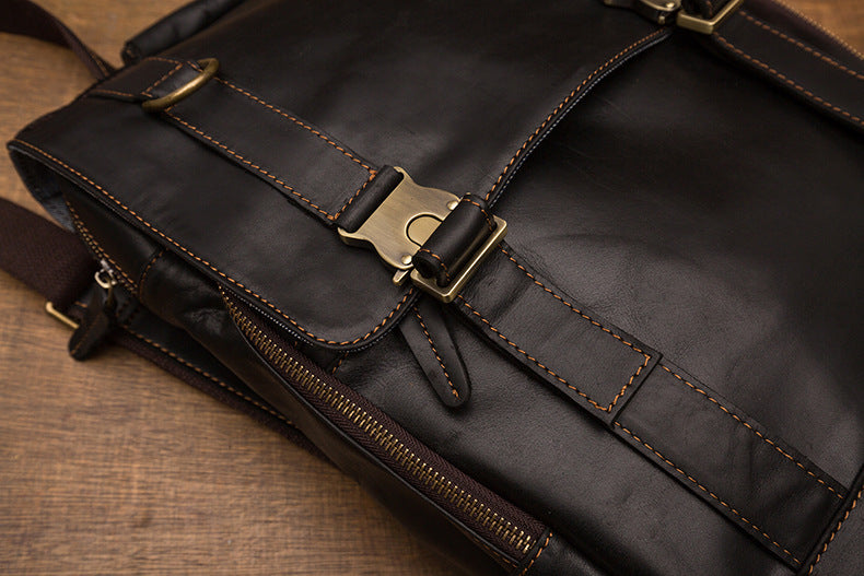 Men's backpack genuine cowhide leather handmade retro casual fashion computer bag