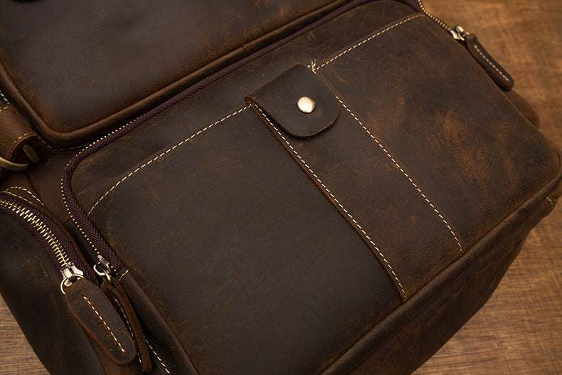 2023 New Men's Backpack Cowhide Genuine Leather Crazy Horse Retro Fashion Unique Men's Travel Bag