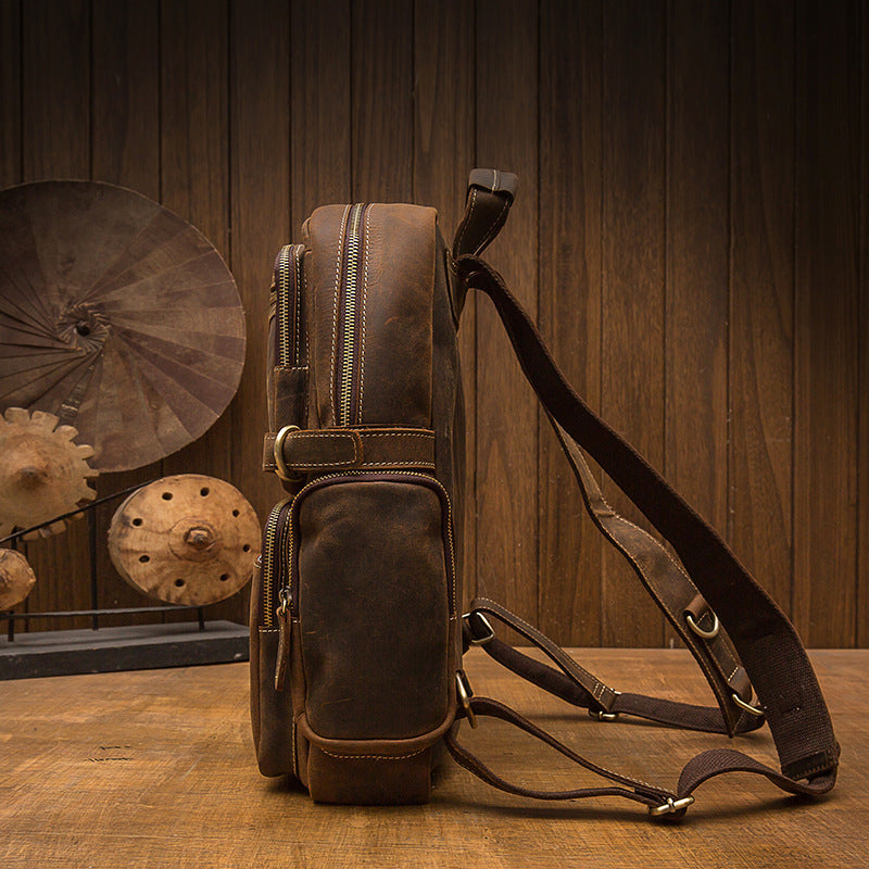 2023 New Men's Backpack Cowhide Genuine Leather Crazy Horse Retro Fashion Unique Men's Travel Bag