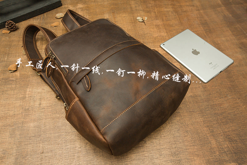 Men's backpack original handmade cowhide genuine leather Crazy Horse retro casual business computer bag