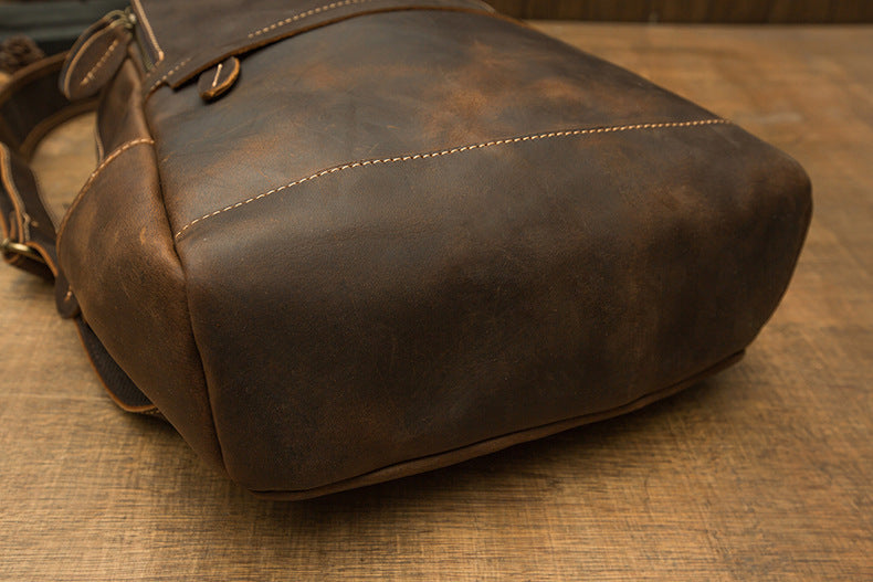 Men's backpack original handmade cowhide genuine leather Crazy Horse retro casual business computer bag