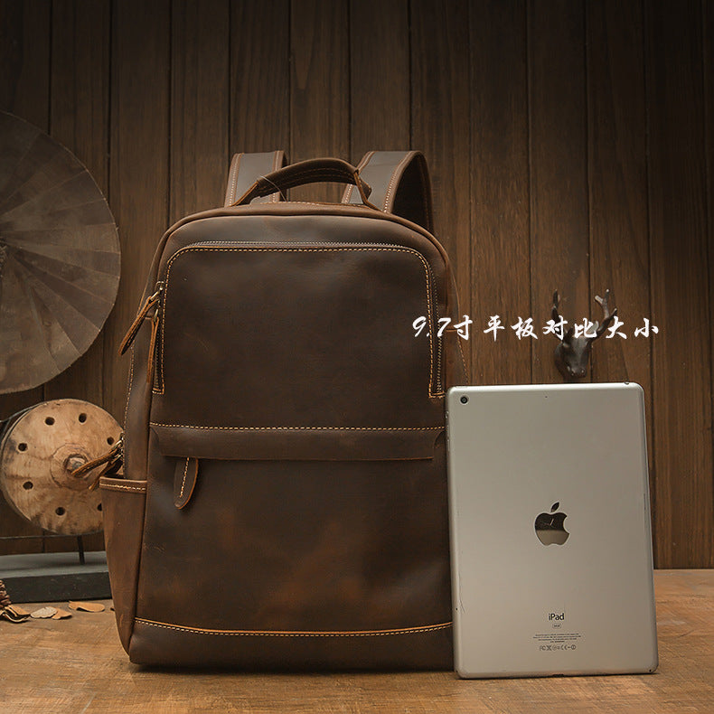 Men's backpack original handmade cowhide genuine leather Crazy Horse retro casual business computer bag