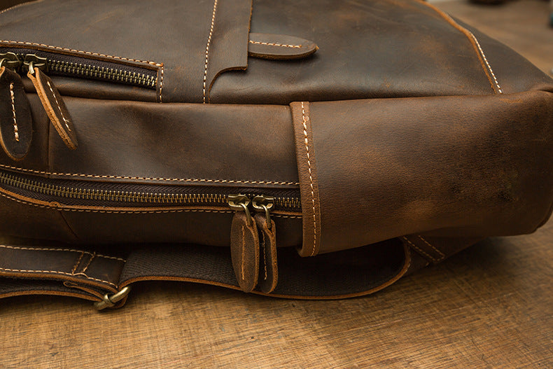Men's backpack original handmade cowhide genuine leather Crazy Horse retro casual business computer bag