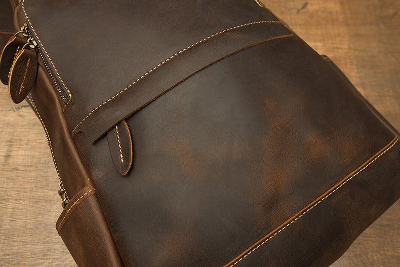 Men's backpack original handmade cowhide genuine leather Crazy Horse retro casual business computer bag