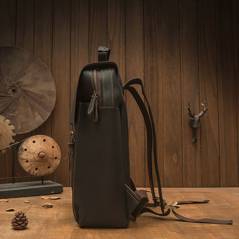 Men's backpack, handmade, quality, large capacity, genuine cowhide leather, fashion travel bag, computer bag