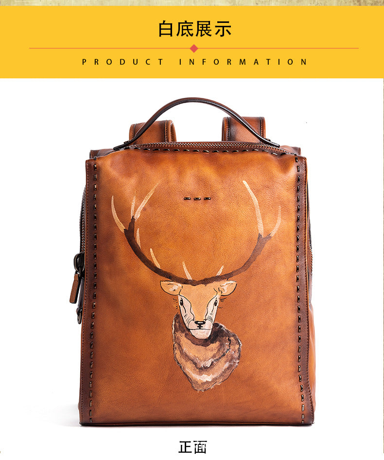 Men's backpack cowhide genuine leather unique fashion travel bag