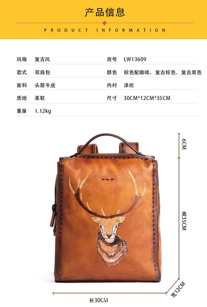 Men's backpack cowhide genuine leather unique fashion travel bag