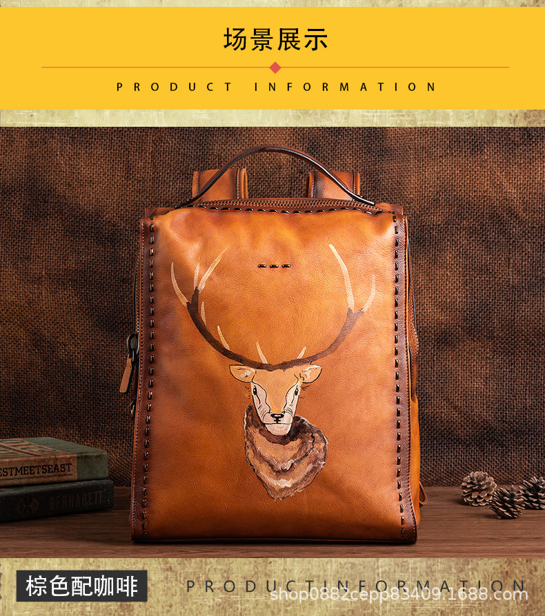 Men's backpack cowhide genuine leather unique fashion travel bag