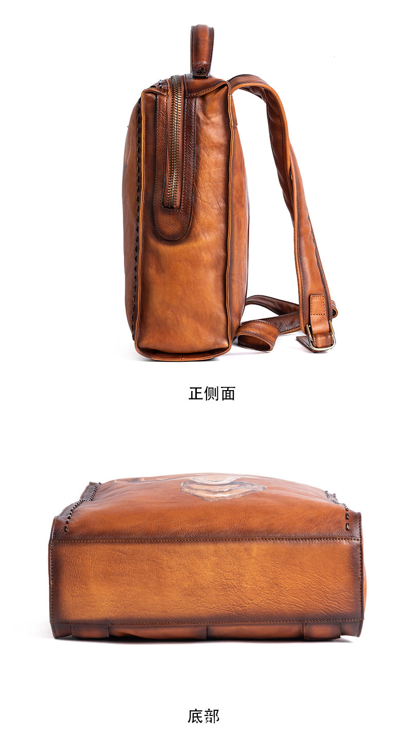 Men's backpack cowhide genuine leather unique fashion travel bag