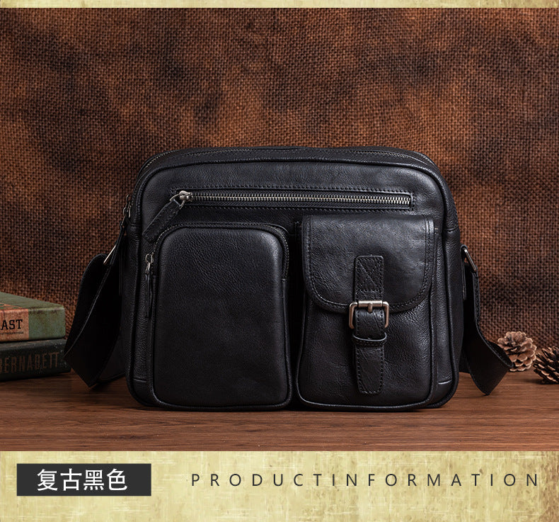 Men's Shoulder Bag Genuine Cowhide Leather Casual Manually Colored Men's Crossbody Bag