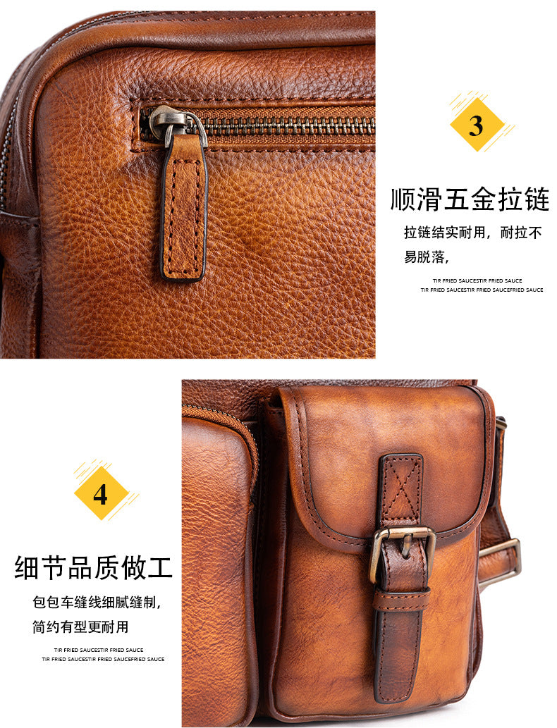 Men's Shoulder Bag Genuine Cowhide Leather Casual Manually Colored Men's Crossbody Bag
