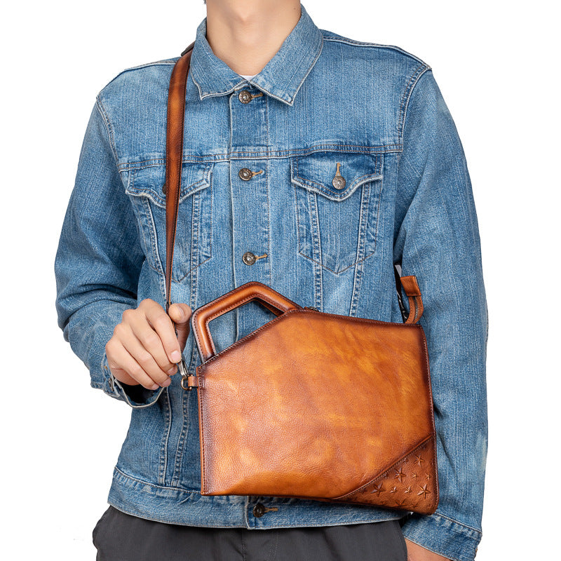 Men's Clutch Bag Cowhide Unique Casual Men's Crossbody Bag Handbag