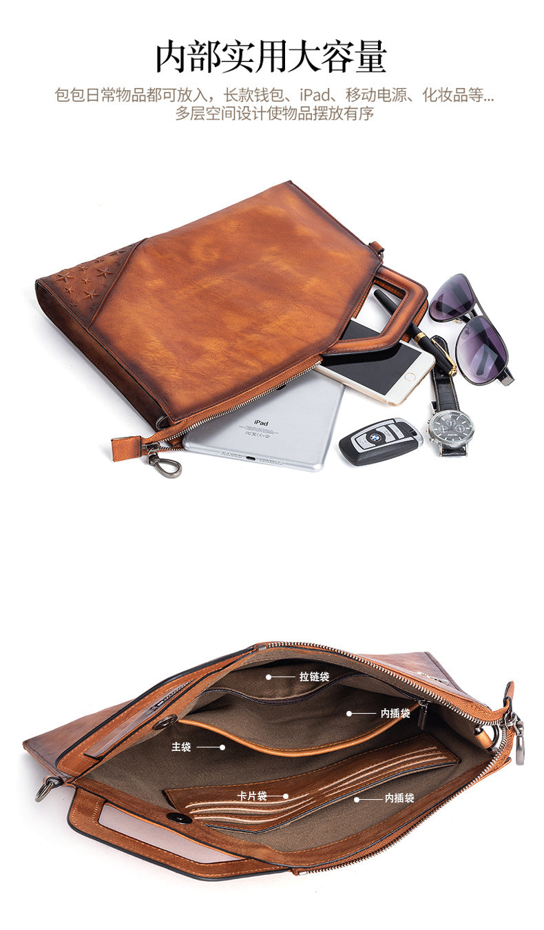 Men's Clutch Bag Cowhide Unique Casual Men's Crossbody Bag Handbag