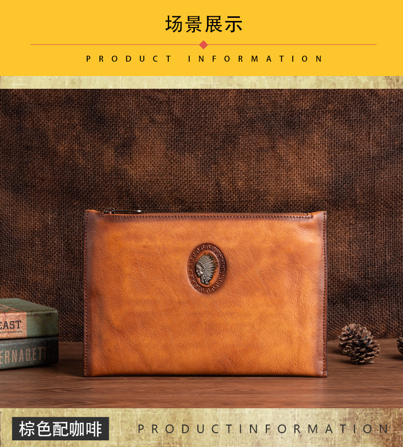 Men's Clutch Bag Genuine Cowhide Leather Casual Men's Handbag