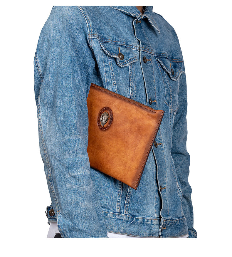 Men's Clutch Bag Genuine Cowhide Leather Casual Men's Handbag