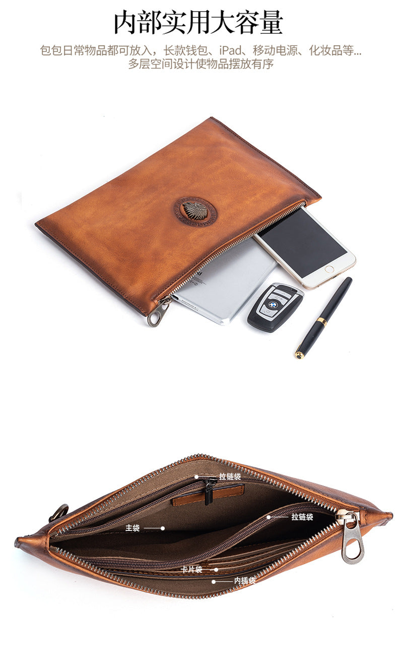 Men's Clutch Bag Genuine Cowhide Leather Casual Men's Handbag